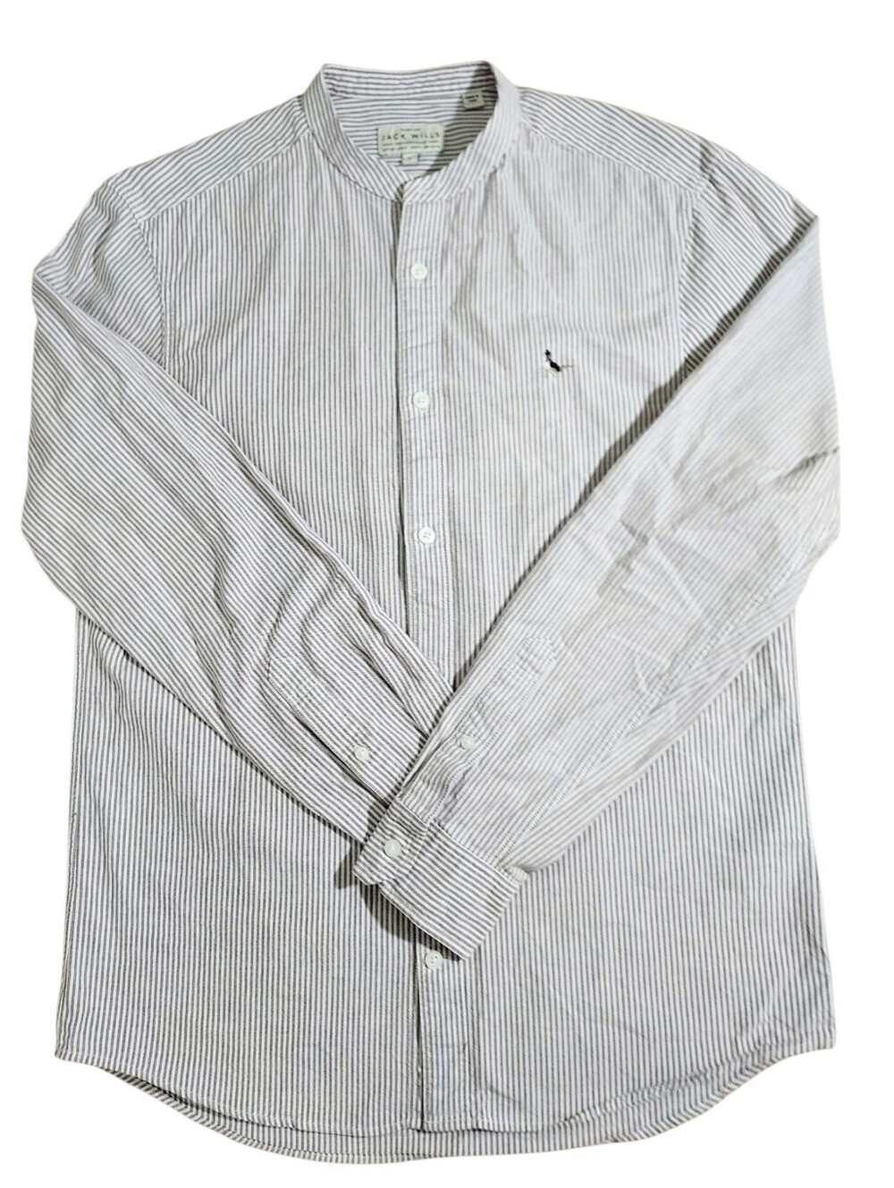 Jack Wills White and Maroon Stripe Band Collar Button-Down Shirt S